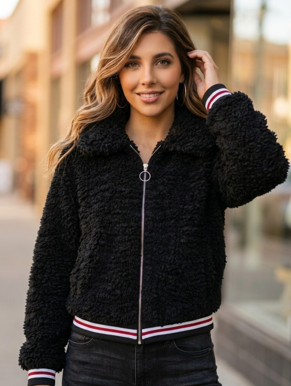 Kimberly.e Black Sherpa Zip-Up Bomber Jacket #JAC2